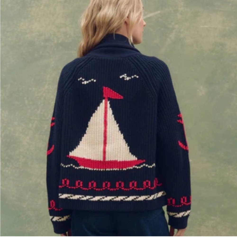 The Great. The Sailboat Lodge Cardigan in navy. Size 1. - Picture 5 of 8